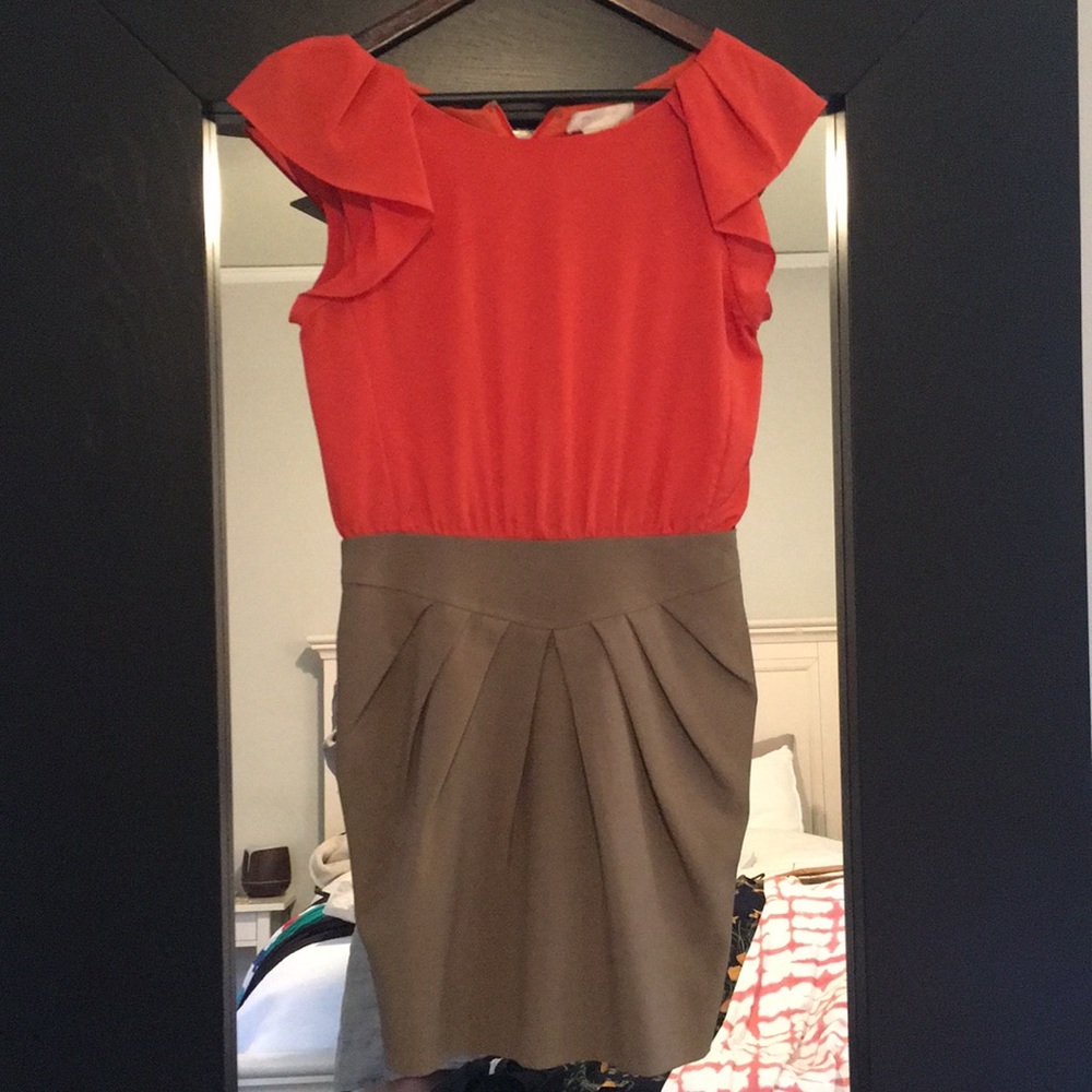 MM Couture Tan and Orange Dress